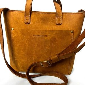 Portland Leather Goods Mini Crossbody Tote Honey Cognac Leather Satchel Bag